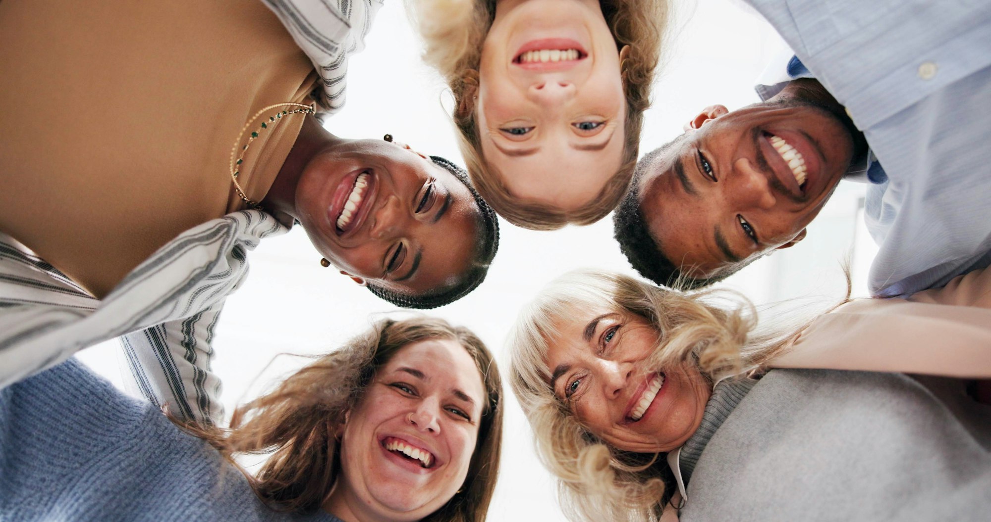 Business people, portrait and team circle in office, diversity and together for support or unity. E